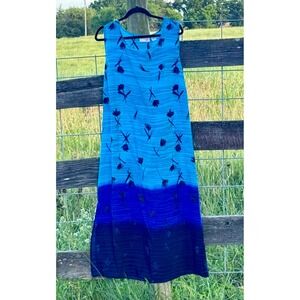 Joanna Plus Blue Ombre‎ Floral Maxi Dress Vintage Sleeveless Back Tie 22W 51" L